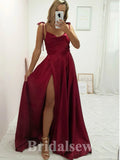 A-line Burgundy Spaghetti Straps Floor-Length Popular Stylish Evening Long Prom Dresses PD1121
