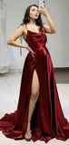 A-line Burgundy Spaghetti Straps Simple Modest Party Long Prom Dresses PD312