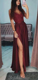 A-line Burgundy V-Neck Chic Modest Long Party Prom Dresses PD115