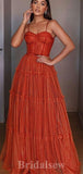 A-line Burnt Orange Spaghetti Straps New Glitter Modest Formal Long Women Evening Prom Dresses PD900