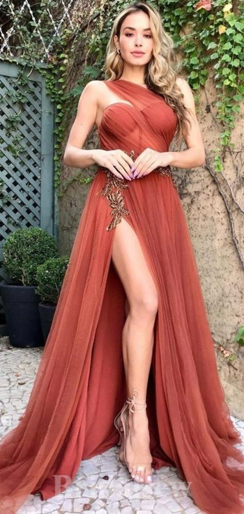 A line Burnt Orange Tulle Mismatched Modest Formal Long Women Evening bridalsew