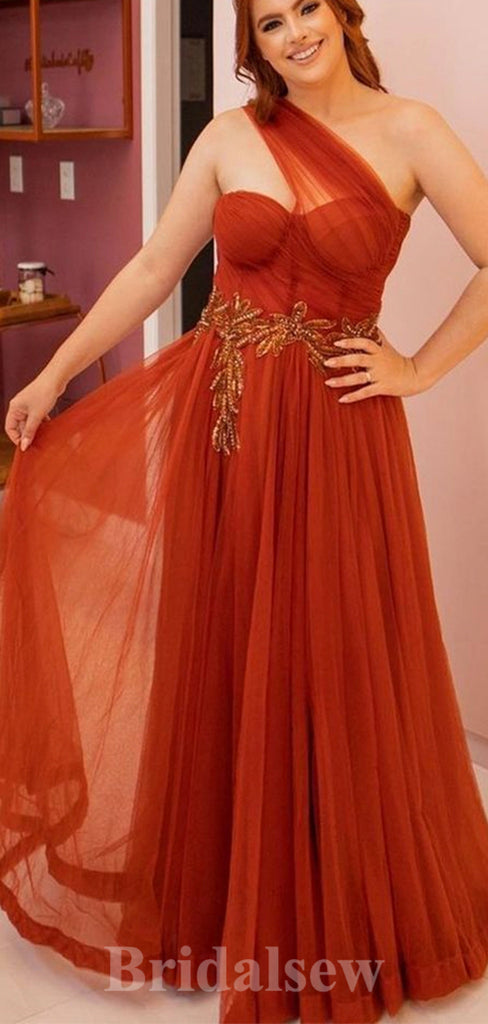A-line Burnt Orange Tulle Mismatched Modest Formal Long Women Evening Prom Dresses PD899