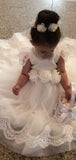 A-line Cap Sleeves Ivory Lace Cute Flower Girl Dresses FG006
