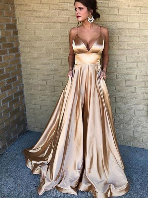 A-line Champagne Simple Cheap Modest Prom Dresses Online PD041