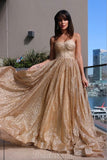 A-line Champagne Sparkly Sequin Party Black Girls Slay Evening Long Prom Dresses PD497