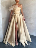A-line Champagne Unique Strapless Satin Elegant Modest Long Party Evening Prom Dresses PD1295