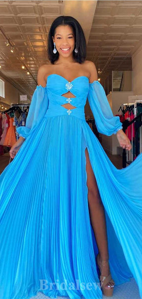 Charming Blue A-line Prom Dress Blue Evening Dress Y5775