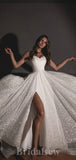 A-line Charming Classic Fitted Sparkly Sequin Straps Beach Vintage Long Wedding Dresses WD314