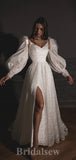 A-line Charming Classic Fitted Sparkly Sequin Straps Beach Vintage Long Wedding Dresses WD314