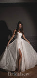 A-line Charming Classic Fitted Sparkly Sequin Straps Beach Vintage Long Wedding Dresses WD314