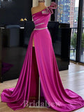 A-line Charming Fuchsia One Shoulder Satin Best Long Party Evening Prom Dresses PD1284