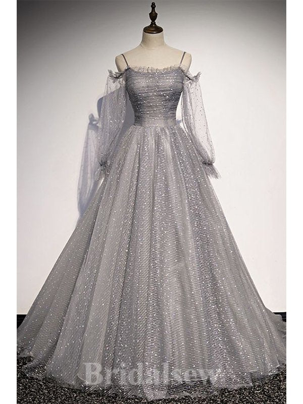 A-line Charming Gray Unique Elegant Modest Long Party Evening Prom Dresses PD1289