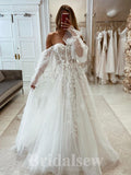 A-line Charming Long Sleeves Classy Fairy Beach Boho Vintage Long Wedding Dresses WD335