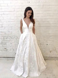A-line Charming Sleeveless V-Neck Plus Size Vintage Beach Long Wedding Dresses WD160