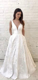 A-line Charming Sleeveless V-Neck Plus Size Vintage Beach Long Wedding Dresses WD160