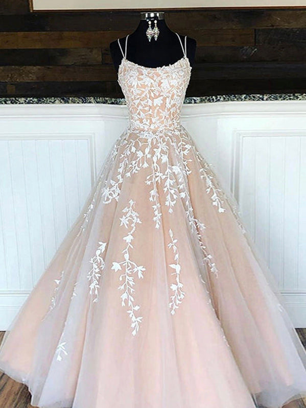 A-line Charming Spaghetti Straps Lace Fashion Prom Dresses PD0690