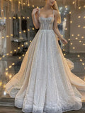 A-line Charming Sparkly Sequin Spaghetti Straps Long Modest Prom Dresses PD216