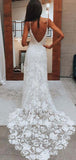 A-line Classic Boho Lace V-neck Spaghetti Straps Fairy Lace Beach Vintage Long Wedding Dresses WD289