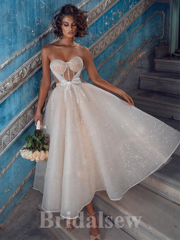 A-line Classic Fitted Sparkly Sequin Strapless Garden Beach Vintage Lo bridalsew A-line Classic Fitted Sparkly Sequin Strapless Garden Beach Vintage Lo bridalsew