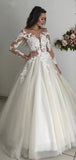 A-line Classic Lace Log Sleeves Country Wedding Dresses, Bridal Gowns WD111