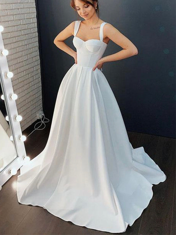 A-line Classic Simple Satin Sleeveless Beach Wedding Dresses, Bridal G bridalsew A-line Classic Simple Satin Sleeveless Beach Wedding Dresses, Bridal G bridalsew