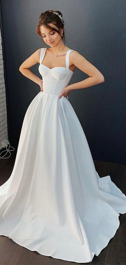 A-line Classic Simple Satin Sleeveless Beach Wedding Dresses, Bridal G bridalsew A-line Classic Simple Satin Sleeveless Beach Wedding Dresses, Bridal G bridalsew