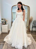 A-line Custom Beach Princess Dream Romantic Open Back Vintage Long Wedding Dresses WD404