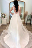 A-line Custom Beach Princess Dream Romantic Open Back Vintage Long Wedding Dresses WD404