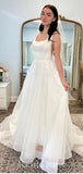 A-line Custom Beach Princess Dream Romantic Open Back Vintage Long Wedding Dresses WD404