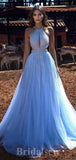 A-line Custom High Quality Blue Giltter Modest Long Women Evening Prom Dresses PD830