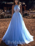 A-line Custom High Quality Blue Giltter Modest Long Women Evening Prom Dresses PD830