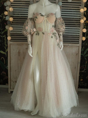 A-line Custom Unique Country Vintage Fashion Long Prom Dresses PD156