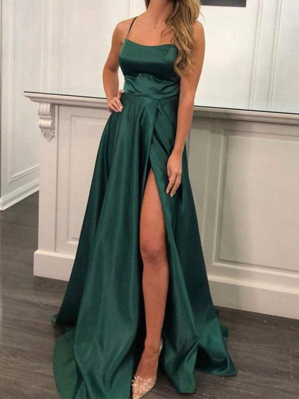 A-line Dark Green Popular Real Made Simple Formal Long Prom Dresses PD ...