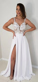A-line Discount Floor-Length Slit Unique Garden Beach Vintage Long Wedding Dresses WD329