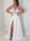 A-line Discount Floor-Length Slit Unique Garden Beach Vintage Long Wedding Dresses WD329