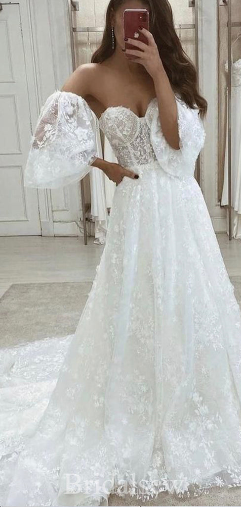 A-line Dream Lace Classic Garden Beach Vintage Long Wedding Dresses WD304