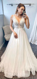 A-line Dream Unique V-Neck Garden Beach Vintage Long Wedding Dresses, Bridal Gown WD436