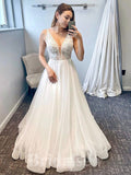 A-line Dream Unique V-Neck Garden Beach Vintage Long Wedding Dresses, Bridal Gown WD436