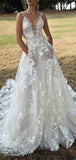 A-line Dream Vintage Lace Plus Size Beach Long Wedding Dresses, Bridal Gown WD139