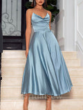 A-line Dusty Blue Strapless Elegant Slit Black Girls Slay Women Long Evening Prom Dresses PD588