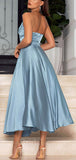 A-line Dusty Blue Strapless Elegant Slit Black Girls Slay Women Long Evening Prom Dresses PD588