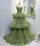 A-line Dusty Sage Elegant Modest Prom Gown, Long Party Evening Prom Dresses PD1322