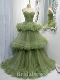 A-line Dusty Sage Elegant Modest Prom Gown, Long Party Evening Prom Dresses PD1322