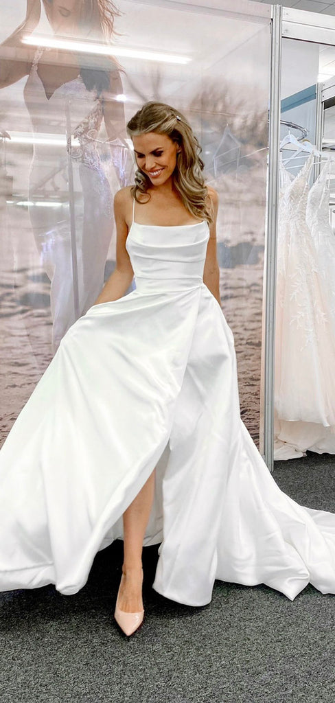A-line Elegant Boho Simple Vintage Dream Beach Long Wedding Dresses WD218