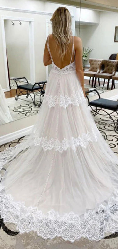 A-line Elegant Fairy Lace Boho Beach Vintage Long Wedding Dresses WD286
