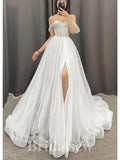 A-line Elegant Off Shoulder New Plus Size Vintage Dream Beach Long Wedding Dresses WD530