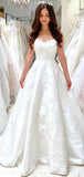 A-line Elegant Satin Lace Garden Fairy Beach Vintage Long Wedding Dresses, Dream Bridal Gown WD431