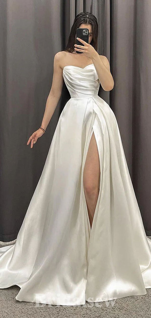 A-line Elegant Satin Simple New Plus Size Vintage Dream Beach Long Wedding Dresses WD531