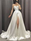 A-line Elegant Satin Simple New Plus Size Vintage Dream Beach Long Wedding Dresses WD531
