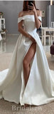 A-line Elegant Satin Simple Off the Shoulder Dream Vintage Long Wedding Dresses WD406